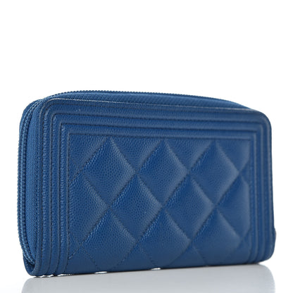 Chanel Caviar Quilted Boy Small Zip Around Wallet Blue 3 of 10