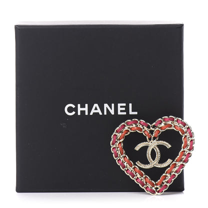 Chanel Metal Calfskin Braided Heart CC Brooch Pink Red Gold 5 of 5