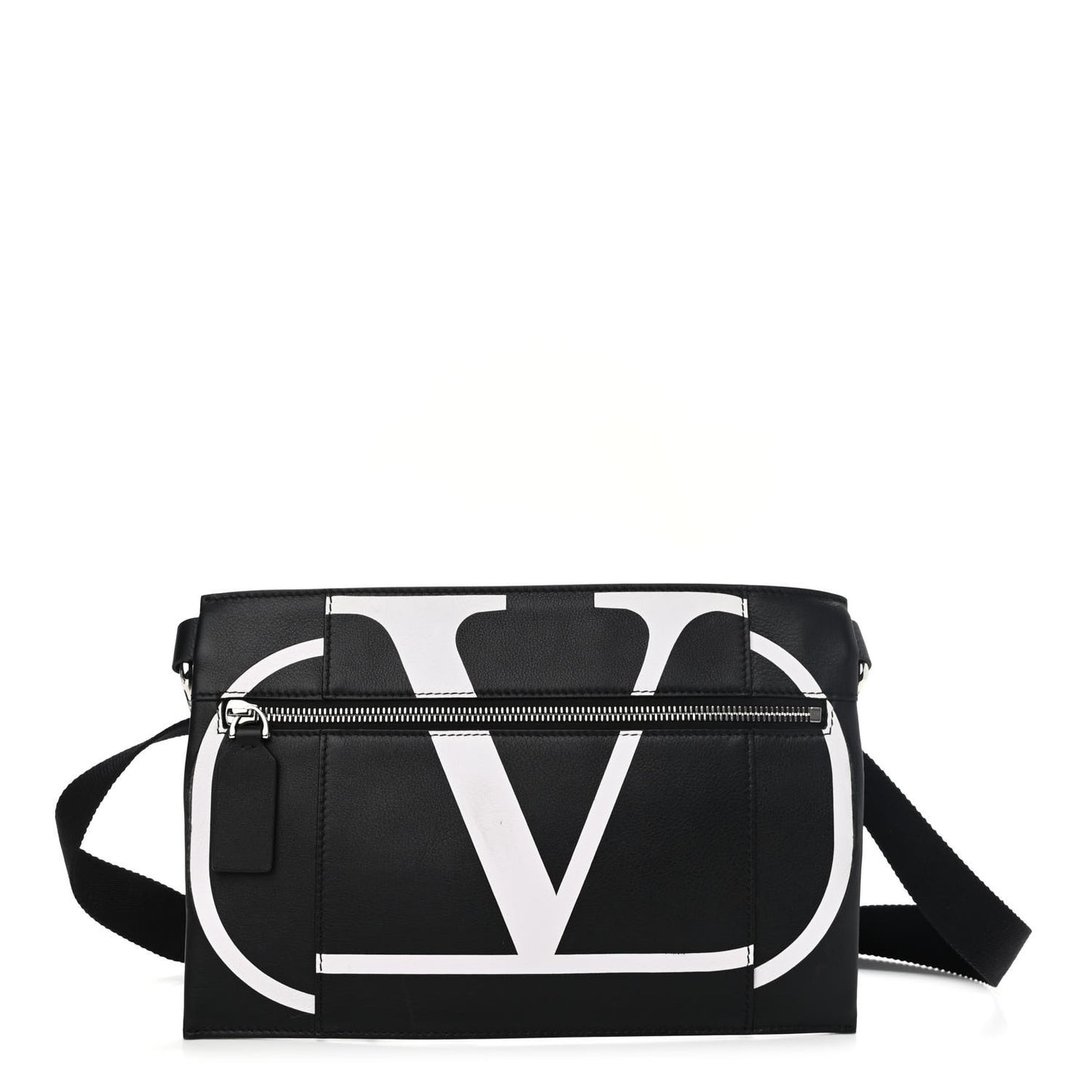 Calfskin Logo Belt Bag Black White