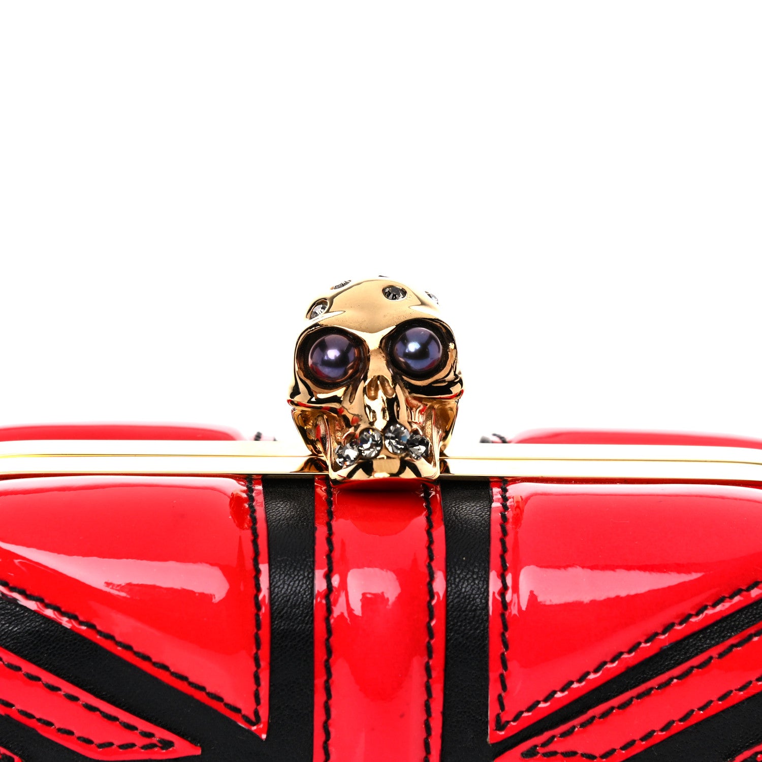 Alexander McQueen Patent Calfskin Britannia Skull Box Clutch Red Black 10 of 18