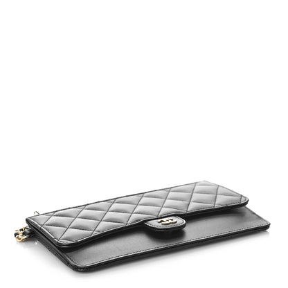 Chanel Lambskin Quilted Classic Pouch With Handle Black 4 of 9