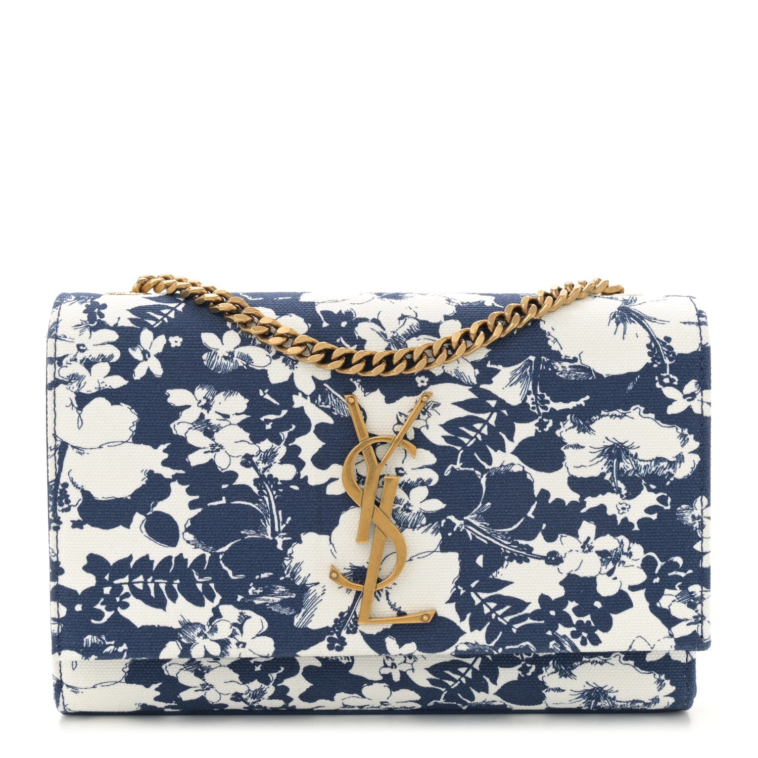 Saint Laurent Canvas Small Monogram Hibiscus Print Kate Satchel Blue 1 of 11