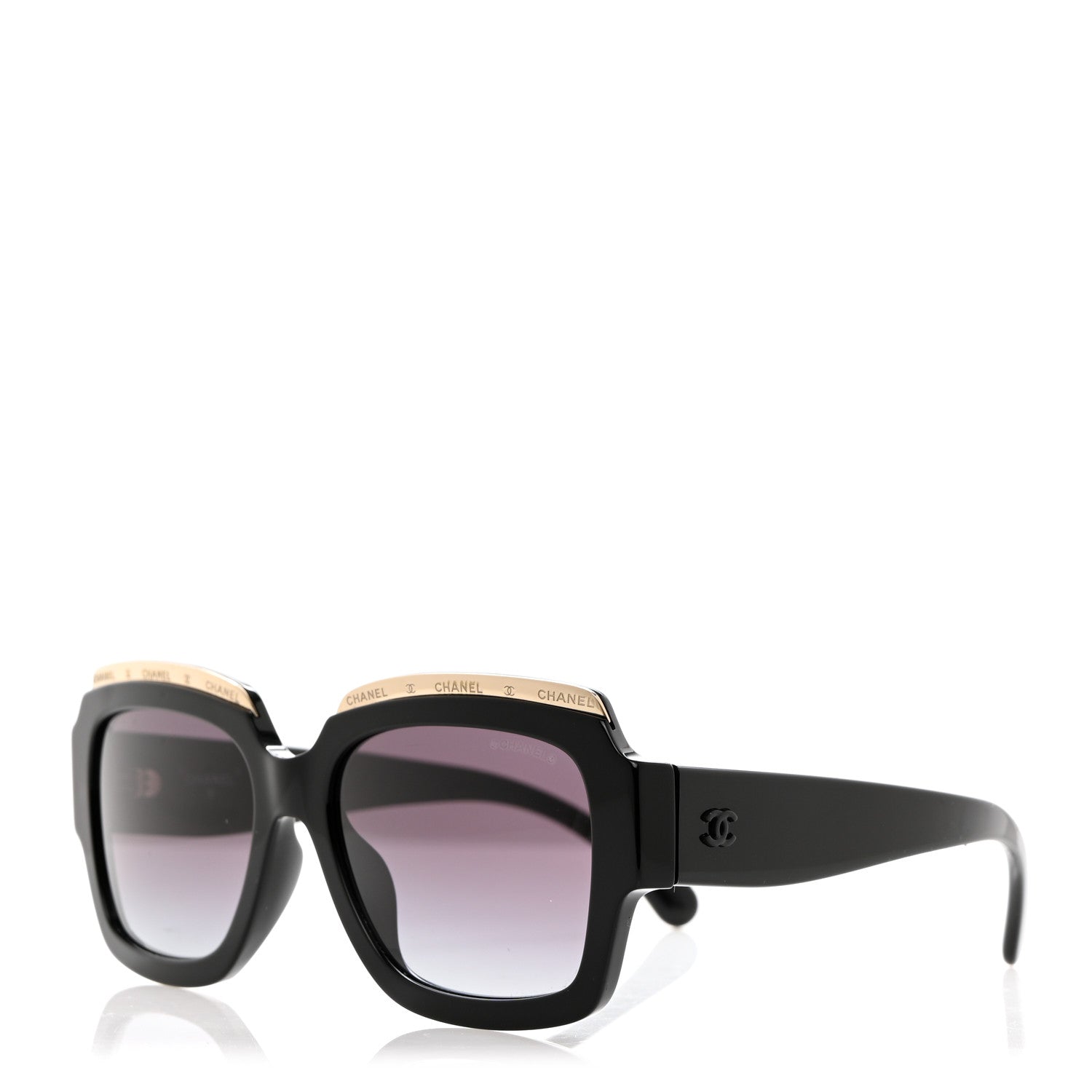 Chanel Acetate Rectangle Logo Sunglasses 71506A Black Gold 1 of 8