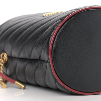 Gucci Vintage Effect Calfskin Matelasse Diagonal Mini Torchon GG Marmont 2.0 Bucket Bag Black Romantic Cherry 8 of 9