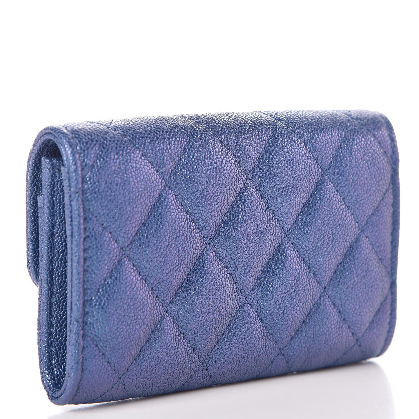 Iridescent Caviar Quilted Flap Card Holder Dark Blue