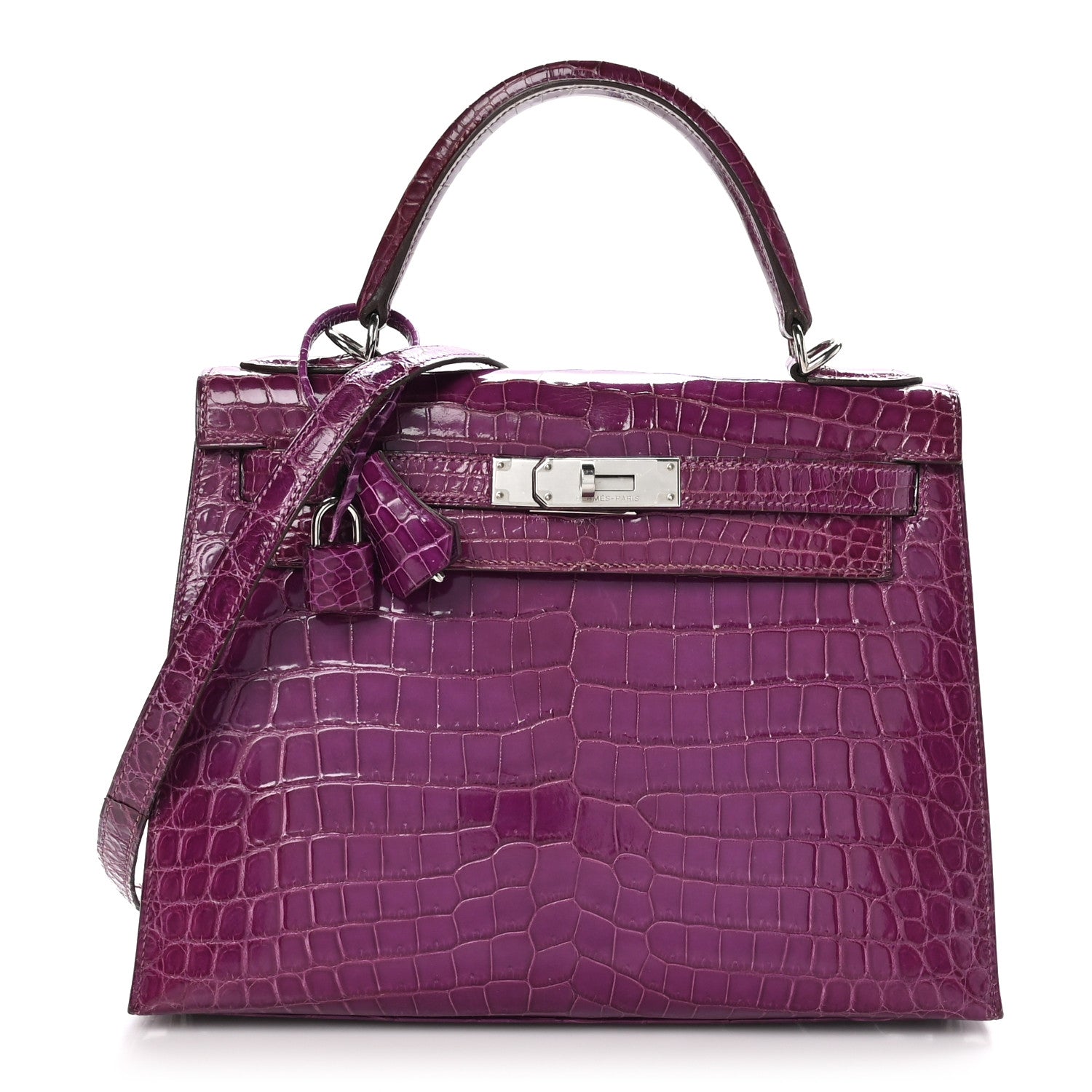 Hermes Shiny Niloticus Crocodile Kelly Sellier 28 Violet 1 of 18