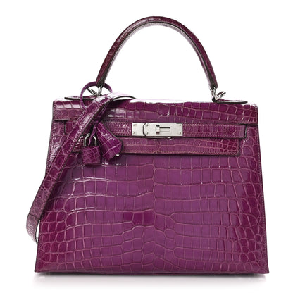 Hermes Shiny Niloticus Crocodile Kelly Sellier 28 Violet 1 of 18