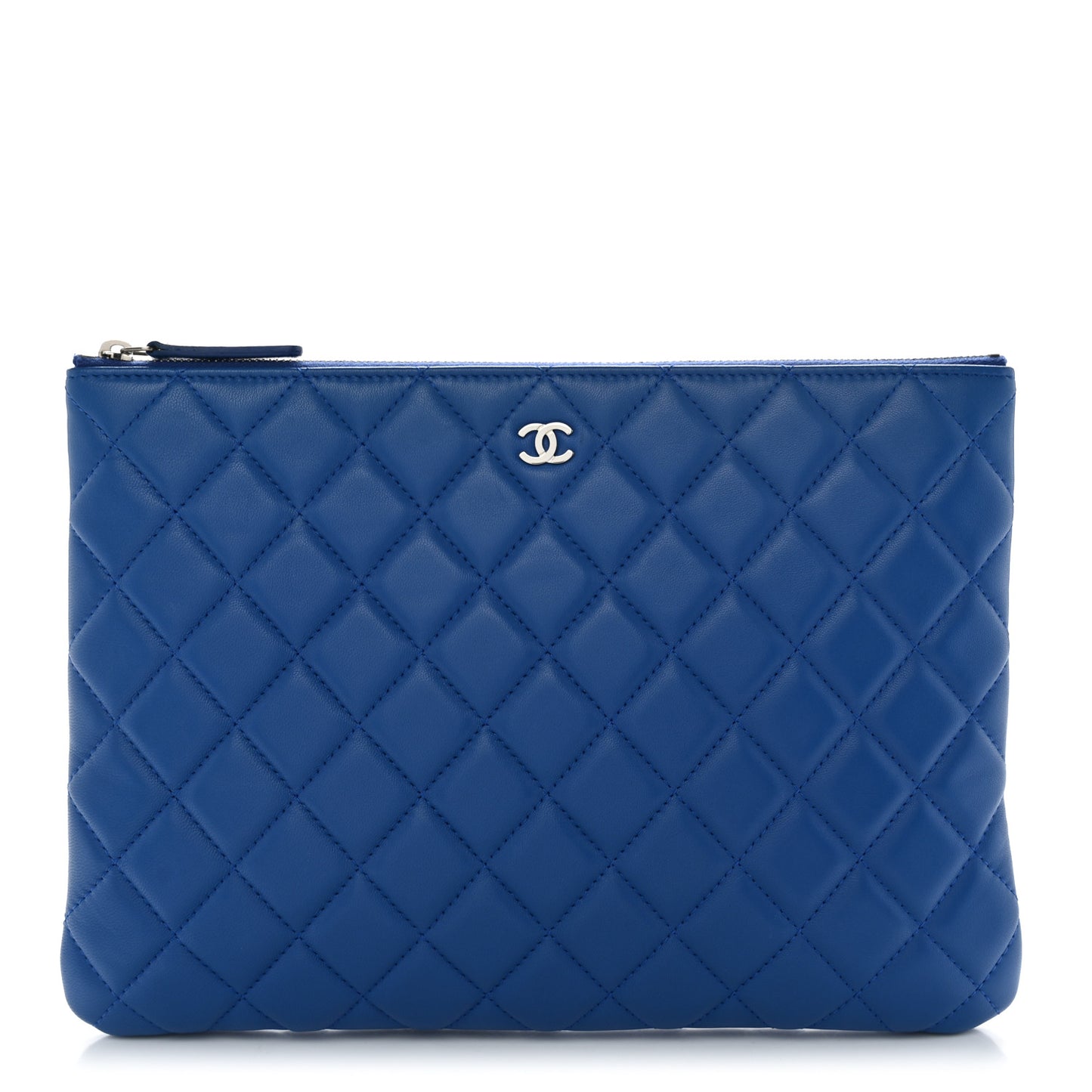 Lambskin Quilted Medium Cosmetic Case Blue