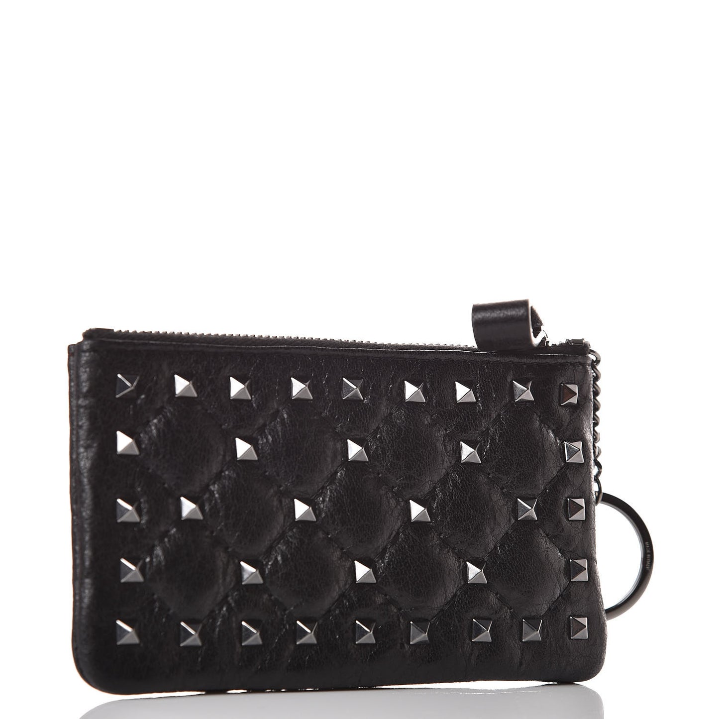 Craquele Nappa Rockstud Spike Key Pouch Black