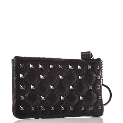 Valentino Garavani Craquele Nappa Rockstud Spike Key Pouch Black 3 of 7