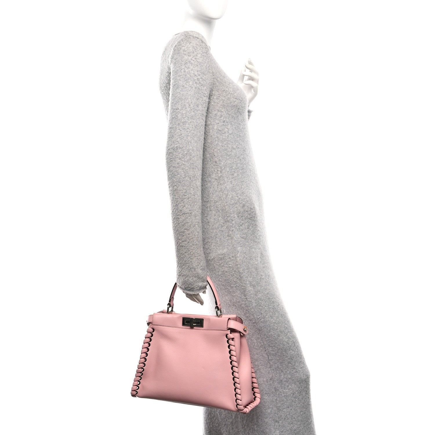 Fendi Vitello Seta Lace Up Medium Peekaboo Iconic Satchel Bubblegum 2 of 10