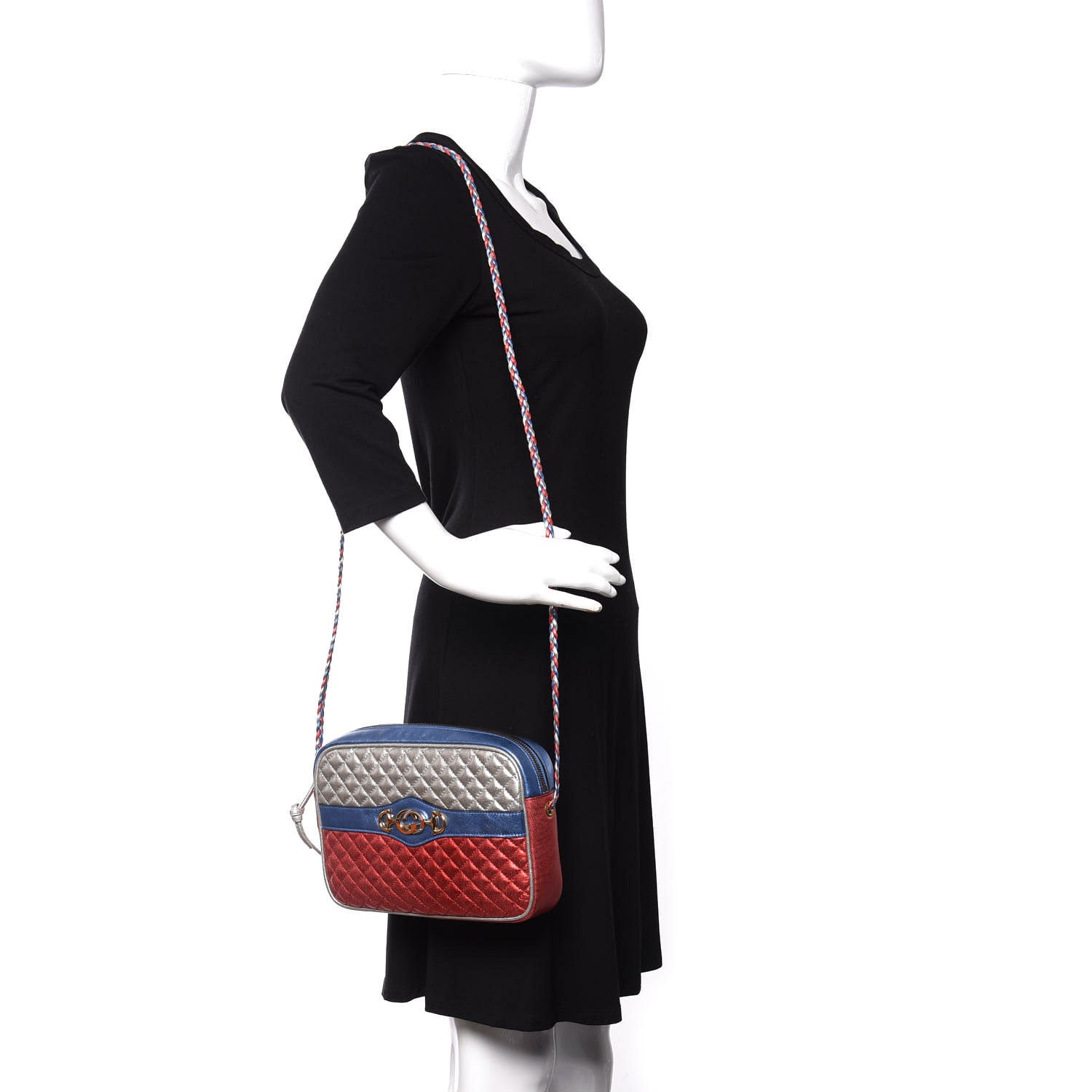 Gucci Laminated Nappa Trapuntata Small Zumi Shoulder Bag Rosso Marine Argento 2 of 11