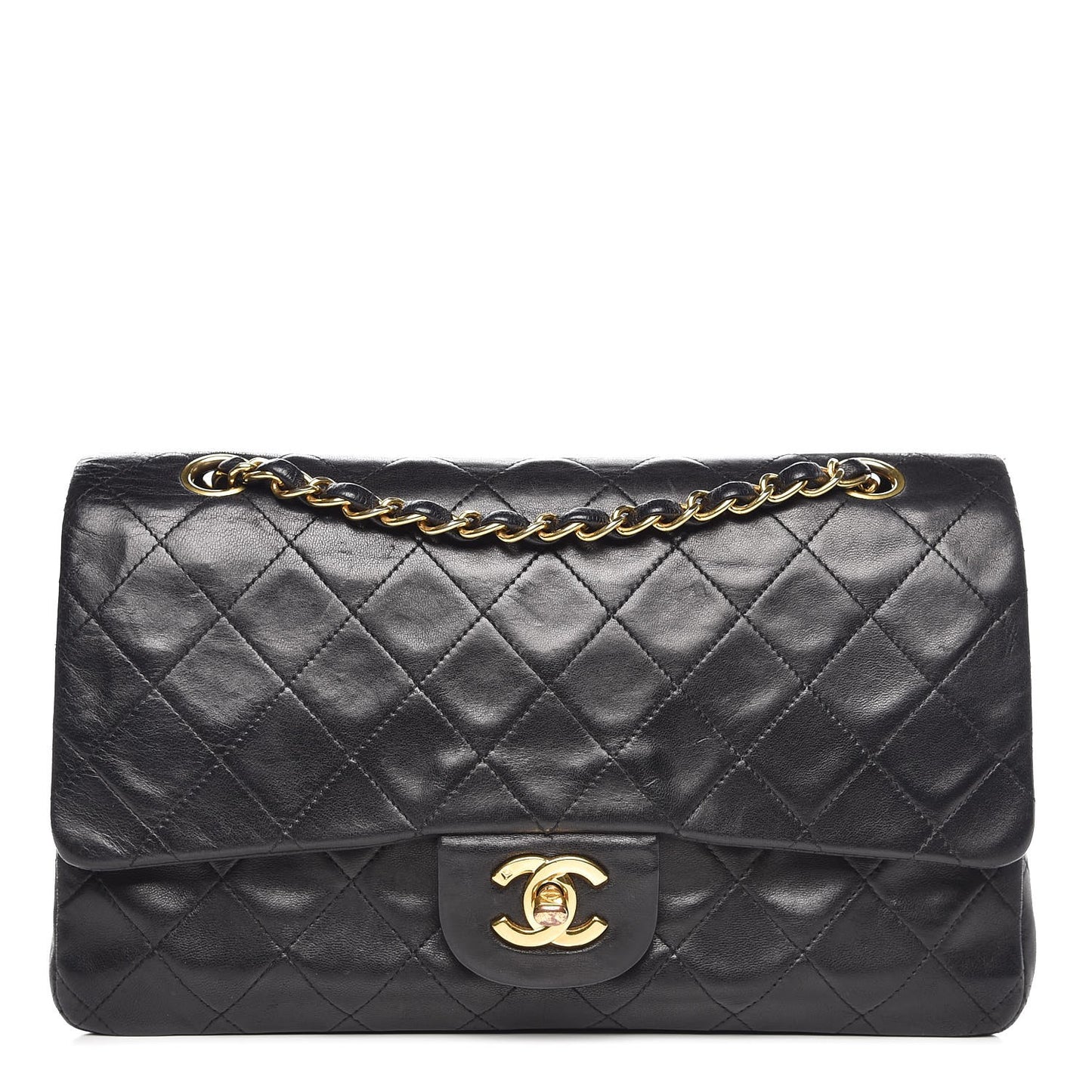 Lambskin Quilted Medium Double Flap Black