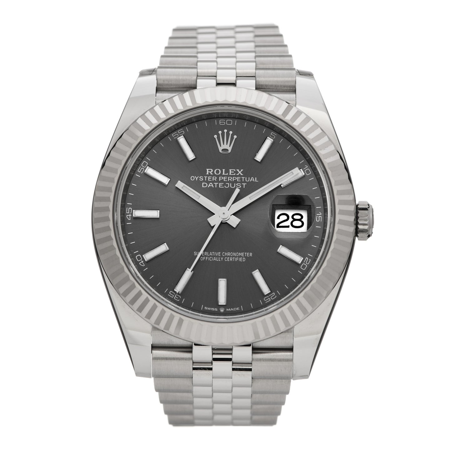 Stainless Steel 18K White Gold 41mm Oyster Perpetual Datejust Watch Slate 126334