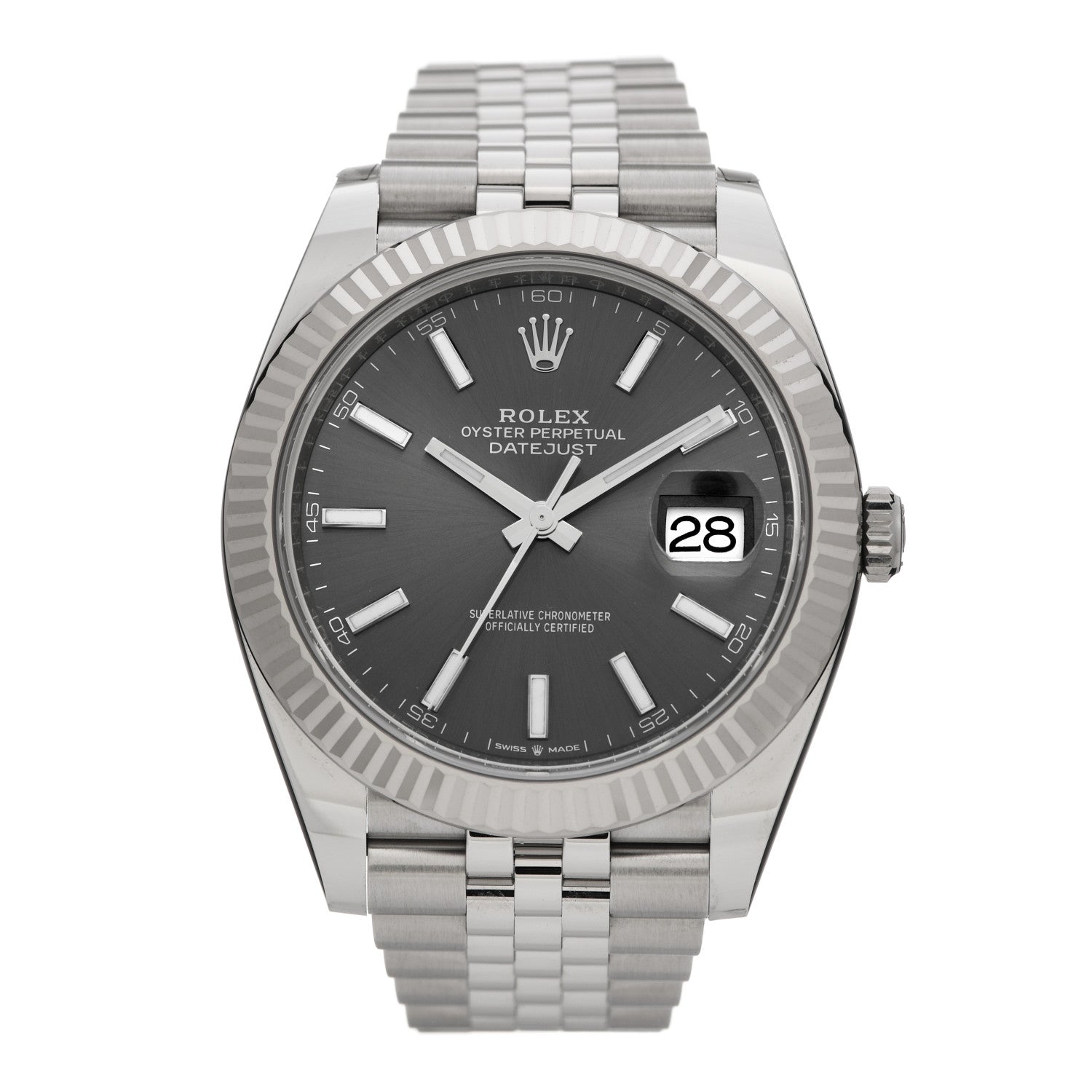 Rolex Stainless Steel 18K White Gold 41mm Oyster Perpetual Datejust Watch Slate 126334 1 of 5
