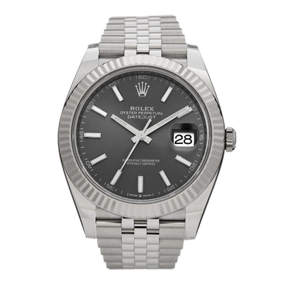 Rolex Stainless Steel 18K White Gold 41mm Oyster Perpetual Datejust Watch Slate 126334 1 of 5
