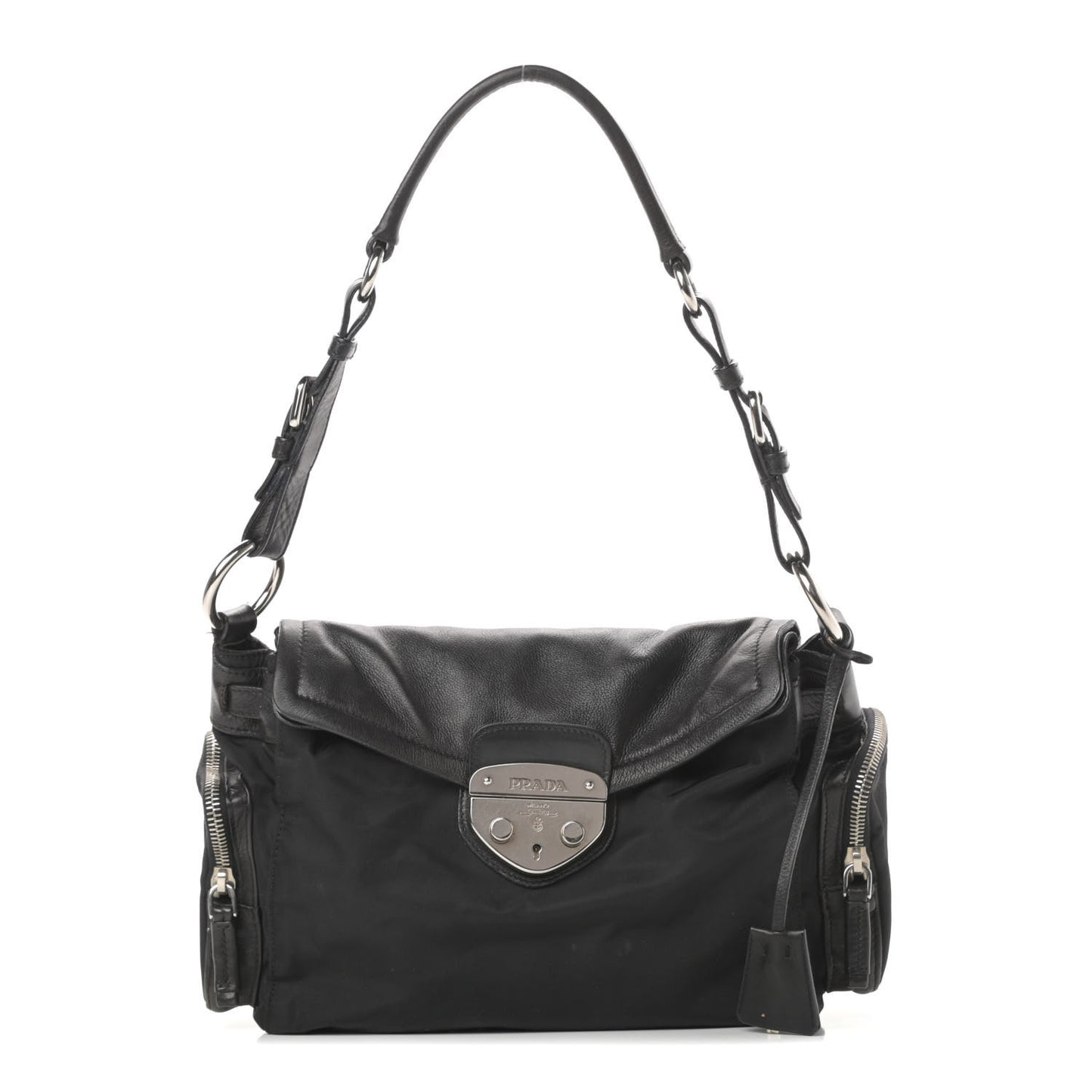 Soft Calfskin Tessuto Nylon Shoulder Bag Black