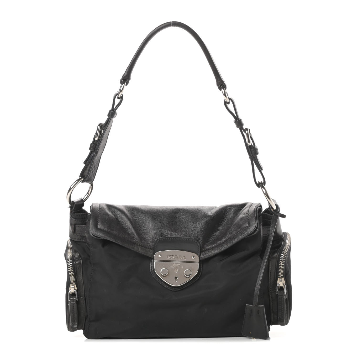 Prada Soft Calfskin Tessuto Nylon Shoulder Bag Black 1 of 16