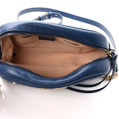 Gucci Calfskin Matelasse GucciGhost Small GG Marmont Chain Shoulder Bag Blue Agata Hibiscus Red 5 of 13