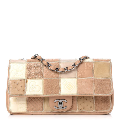 Chanel Lambskin Ostrich Pony Hair Quilted Patchwork Precious Symbols Flap Bag Beige 1 of 11