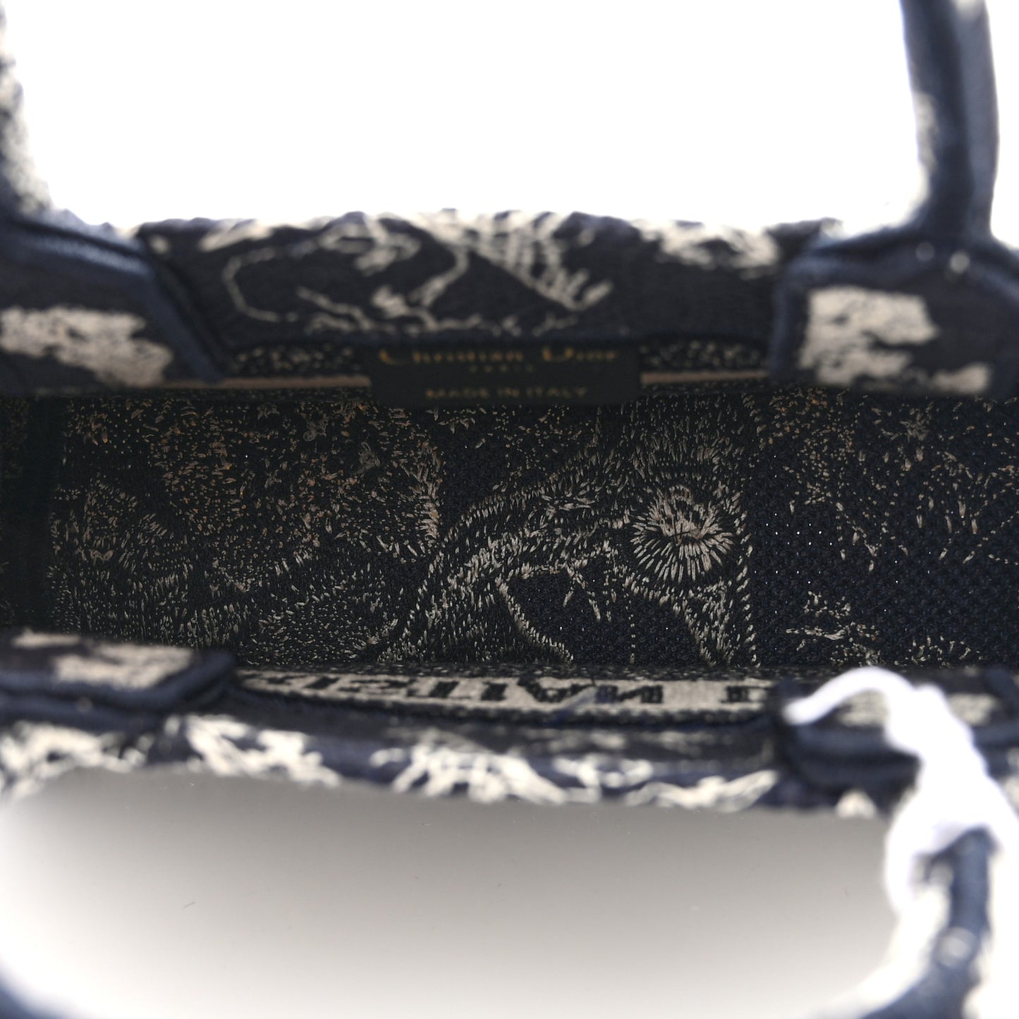 Canvas Embroidered Toile De Jouy Reverse Mini Book Tote With Strap Blue Multicolor