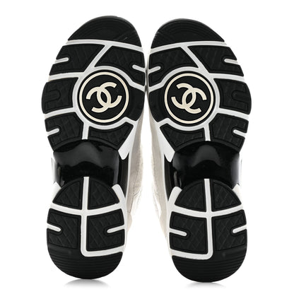 Chanel Painted Iridescent Cotton Tweed Suede Calfskin Womens CC Sneakers 37 White Silver Multicolor 5 of 13