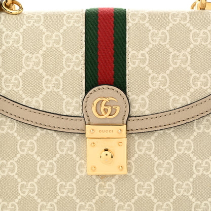 Gucci GG Supreme Monogram Textured Dollar Calfskin Web Small Ophidia Padlock Top Handle Bag Beige Mystic White Oatmeal 8 of 11