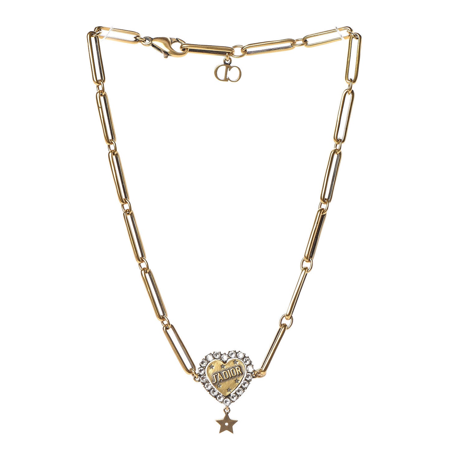 Metal Crystal Heart J'adior Choker Necklace Aged Gold
