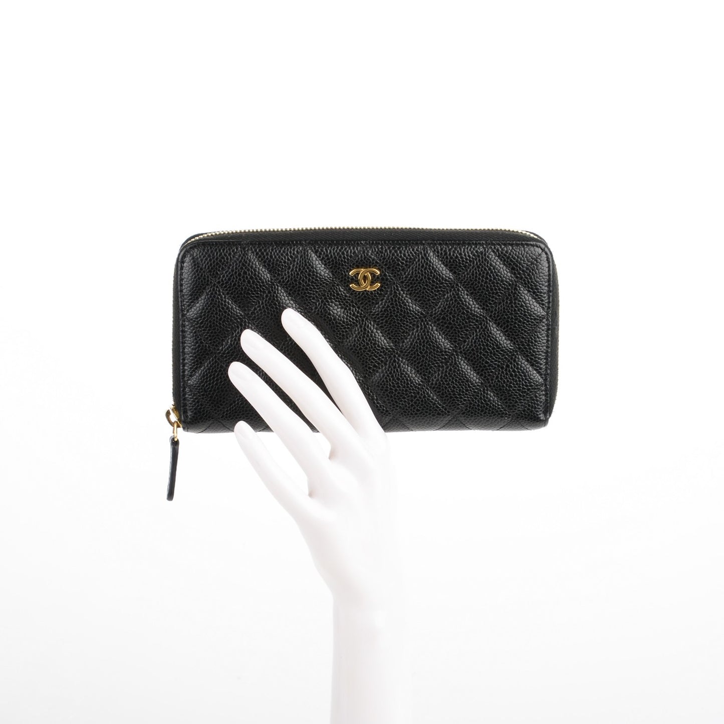 Caviar Quilted Large Gusset Zip Around Wallet Black