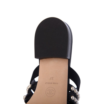 Chanel Patent Grosgrain CC Pearl Mules 37 Black 12 of 14