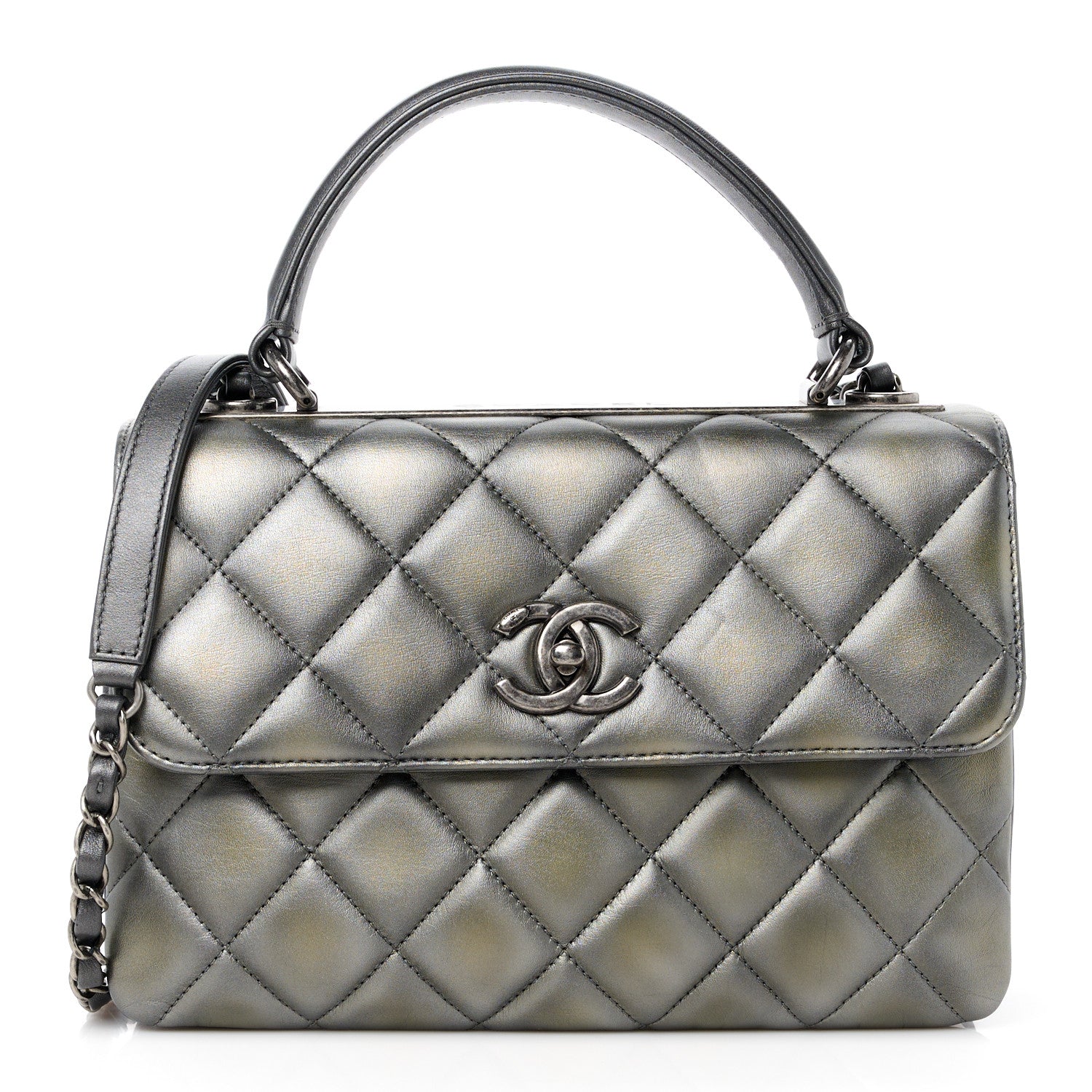 Chanel Metallic Faded Calfskin Quilted Small Trendy CC Dual Handle Flap Bag Silver Gold 1 of 15