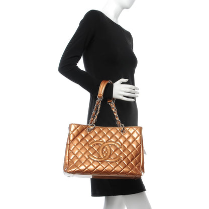 Chanel Metallic Patent Quilted Grand Shopping Tote GST Bronze 2 of 12