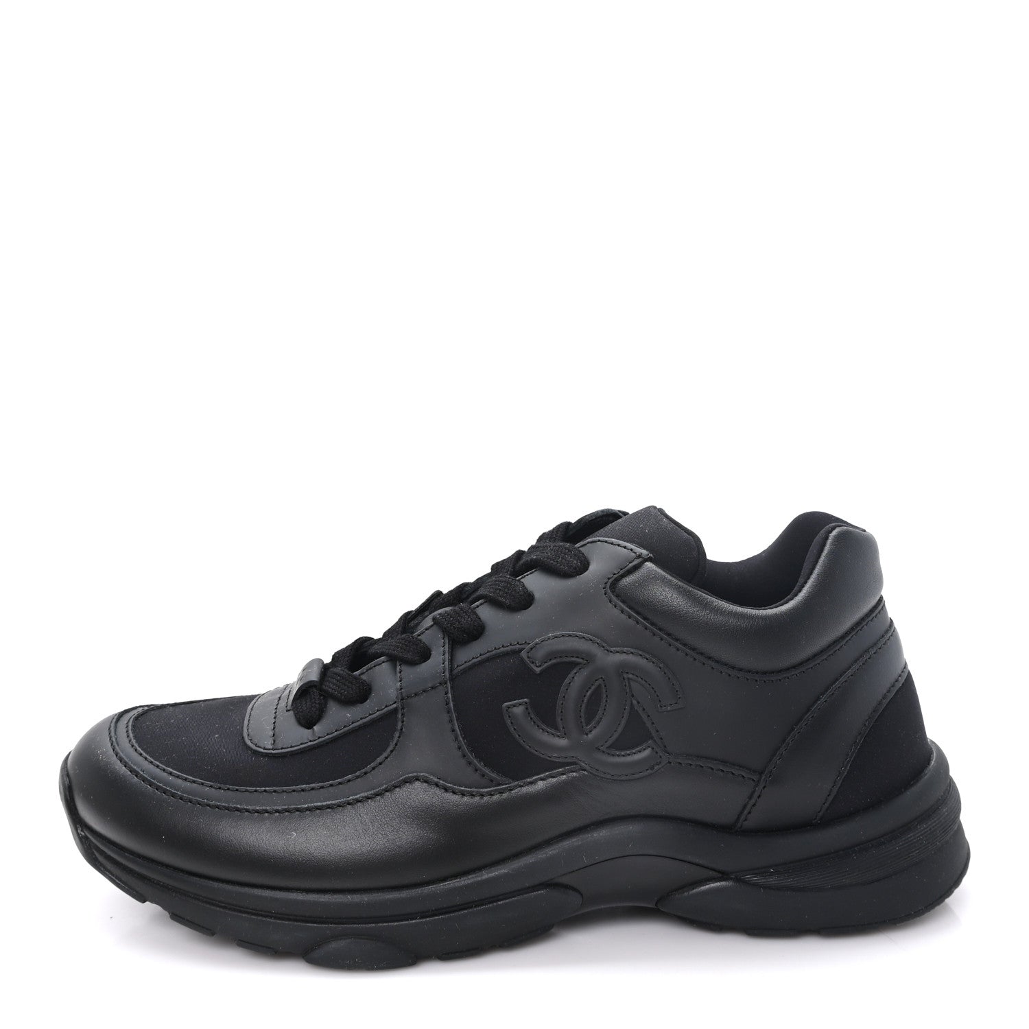 Chanel Lambskin Fabric CC Sneakers 39 Black 1 of 9