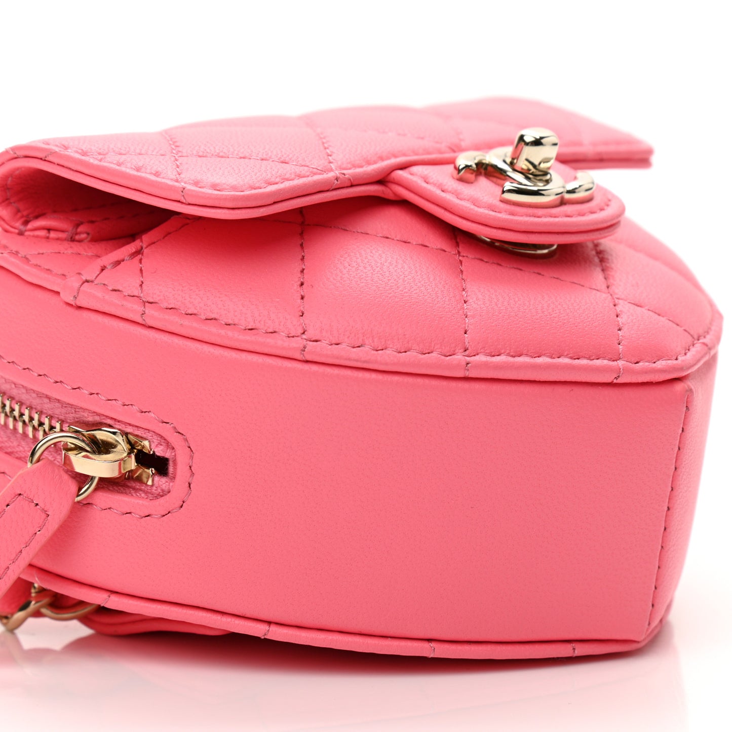 Lambskin Quilted CC In Love Heart Waist Belt Bag With Chain Pink