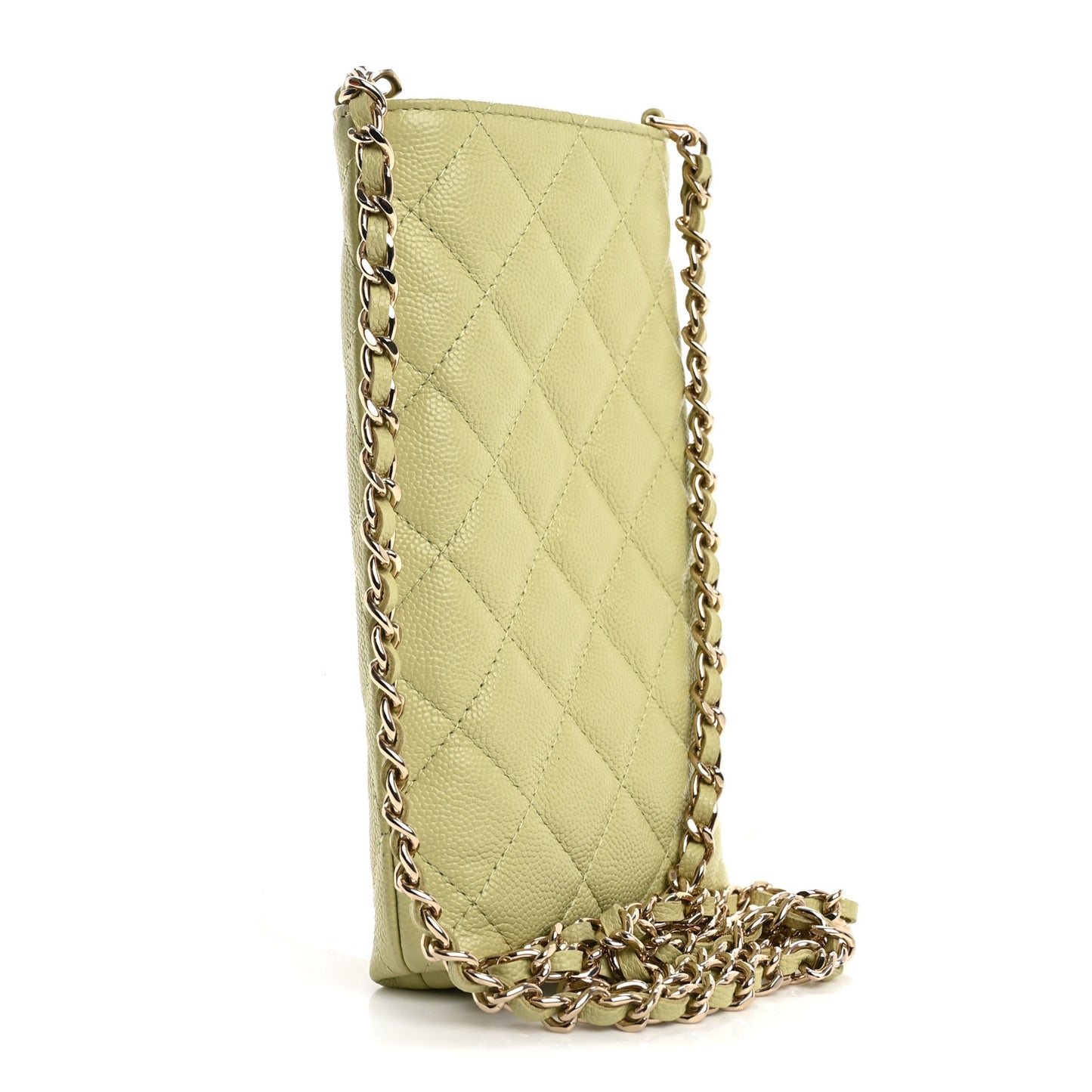 Caviar Quilted French New Wave Phone Holder With Chain Light Green