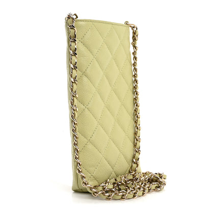 Chanel Caviar Quilted French New Wave Phone Holder With Chain Light Green 2 of 12