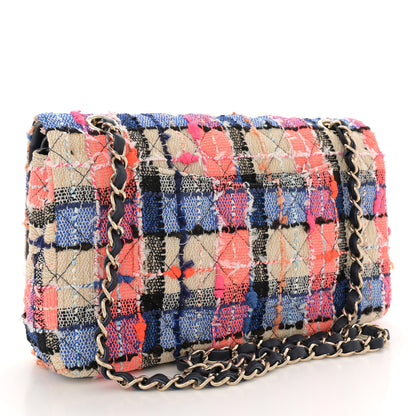 Chanel Tweed Quilted Medium Double Flap Blue Orange Yellow 3 of 12
