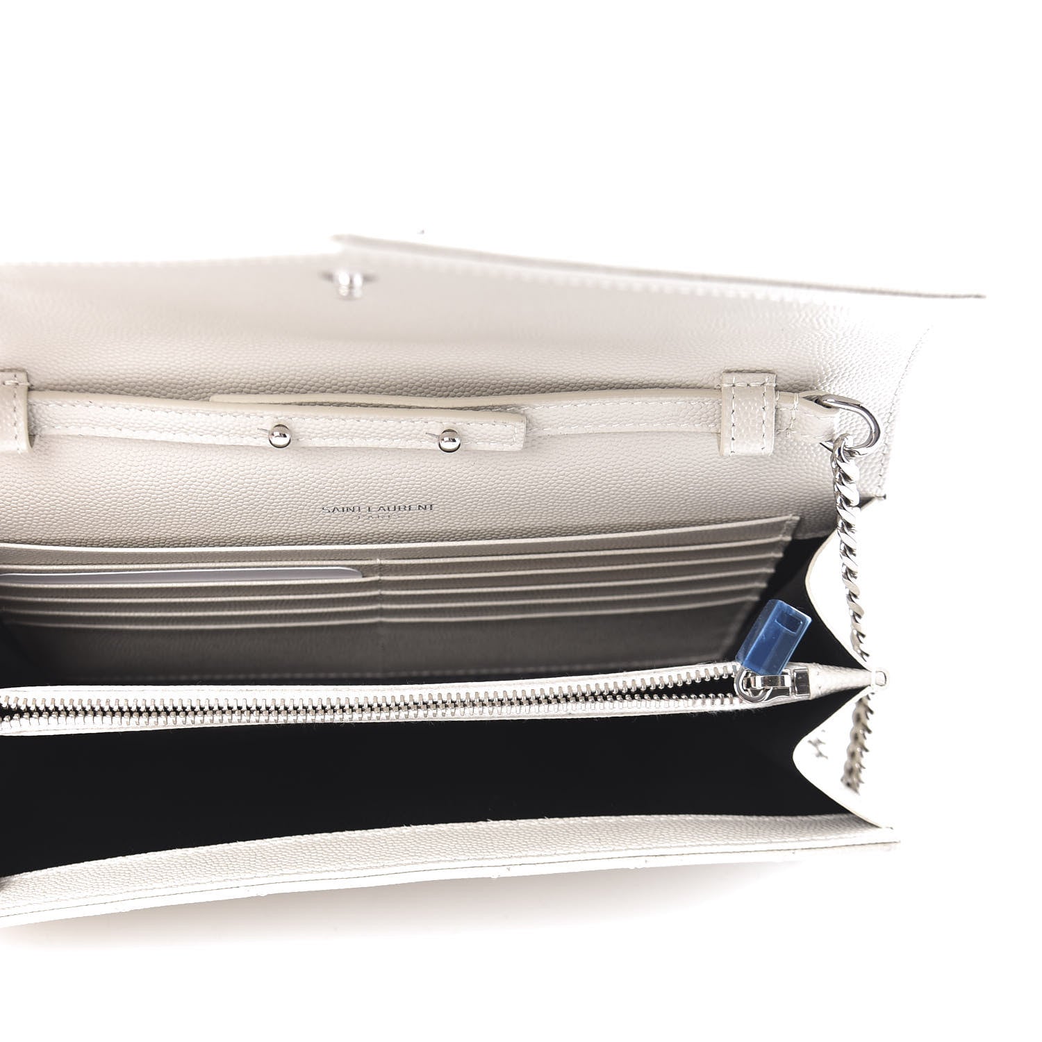 Saint Laurent Grain De Poudre Matelasse Chevron Monogram Chain Wallet Optical White 5 of 10