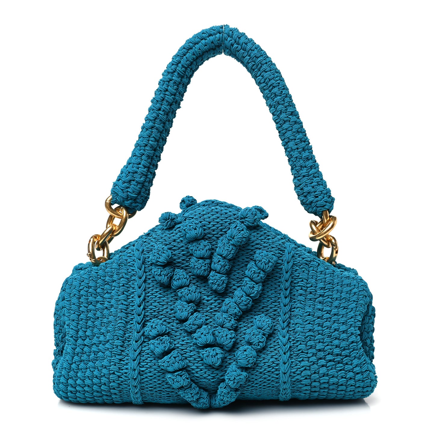 Wool Knit Lambskin Tip Shoulder Bag Duck Green