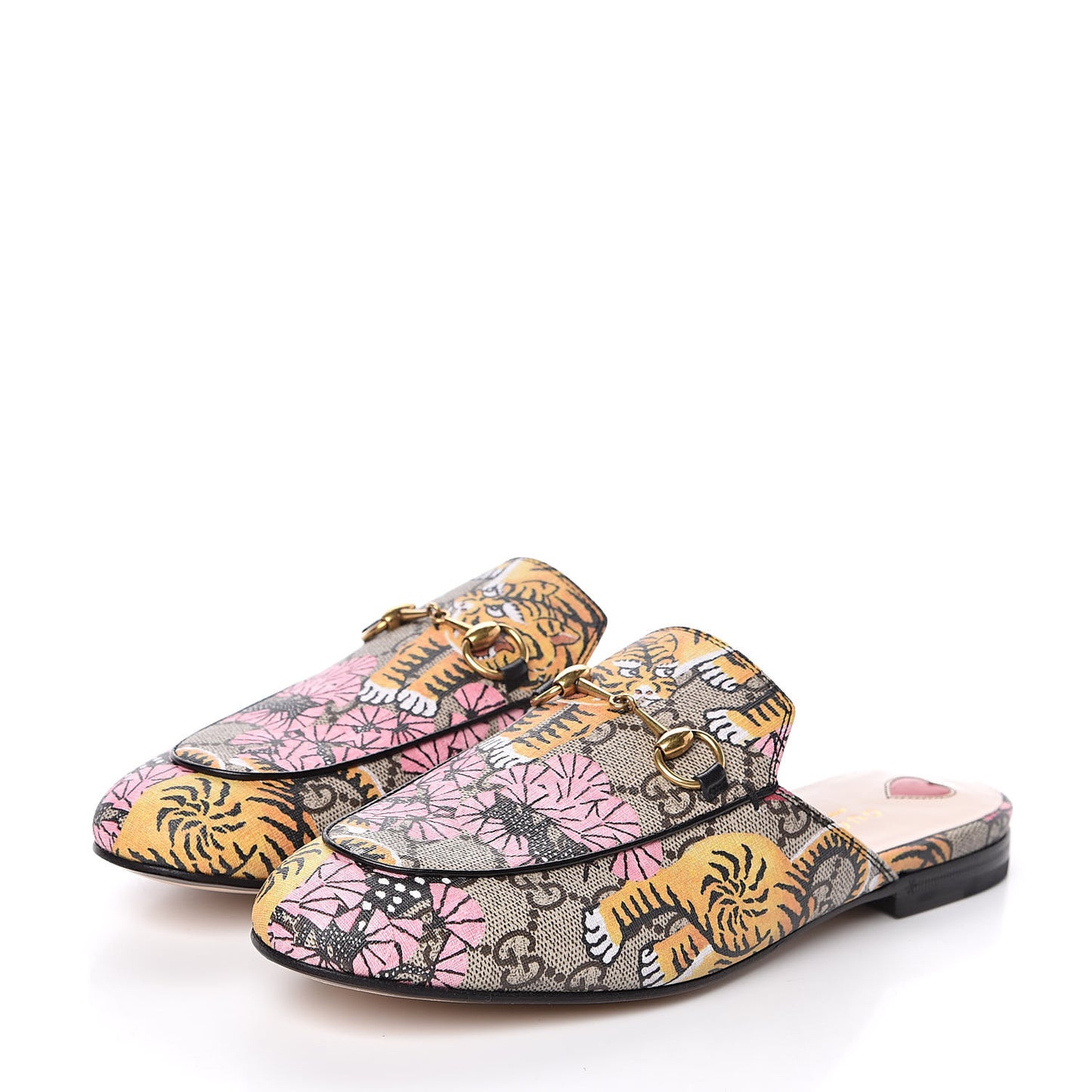 GG Supreme Monogram Bengal Womens Princetown Slippers 38 Beige Crop Pink