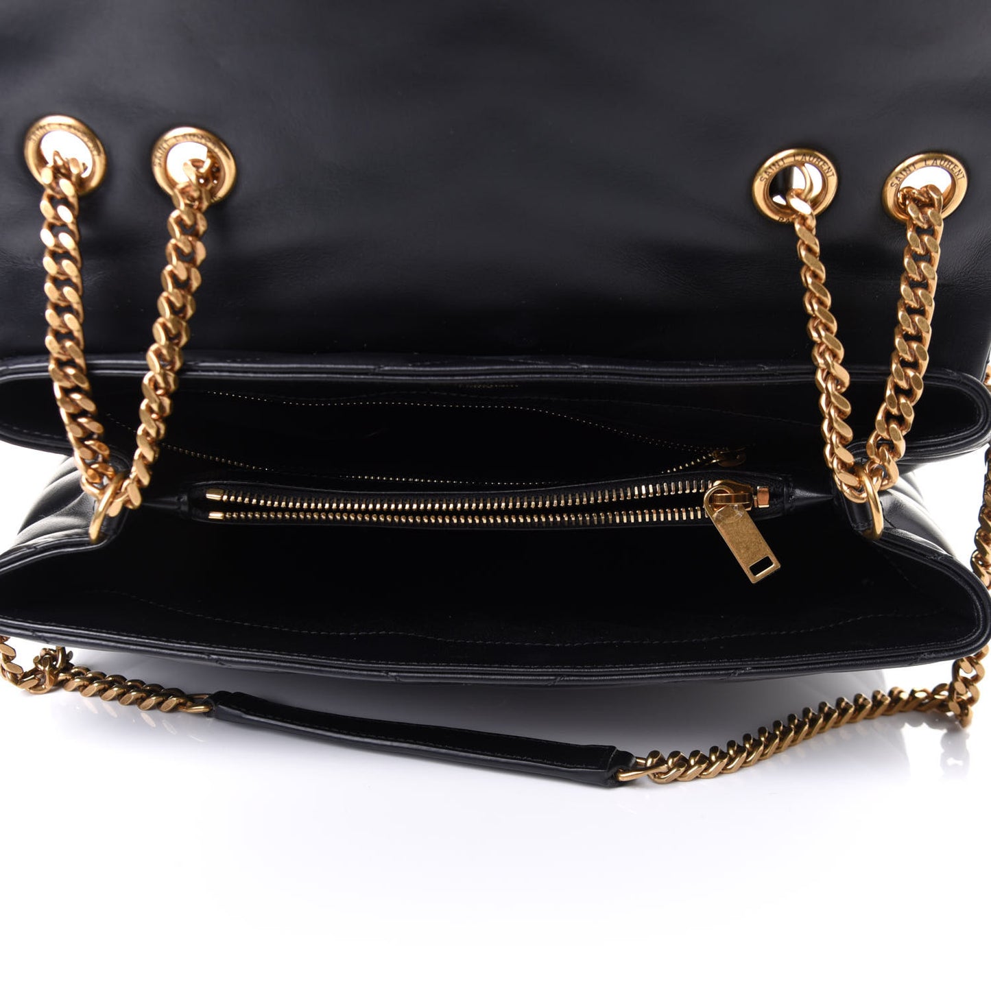 Calfskin Y Quilted Monogram Medium Loulou Chain Satchel Black
