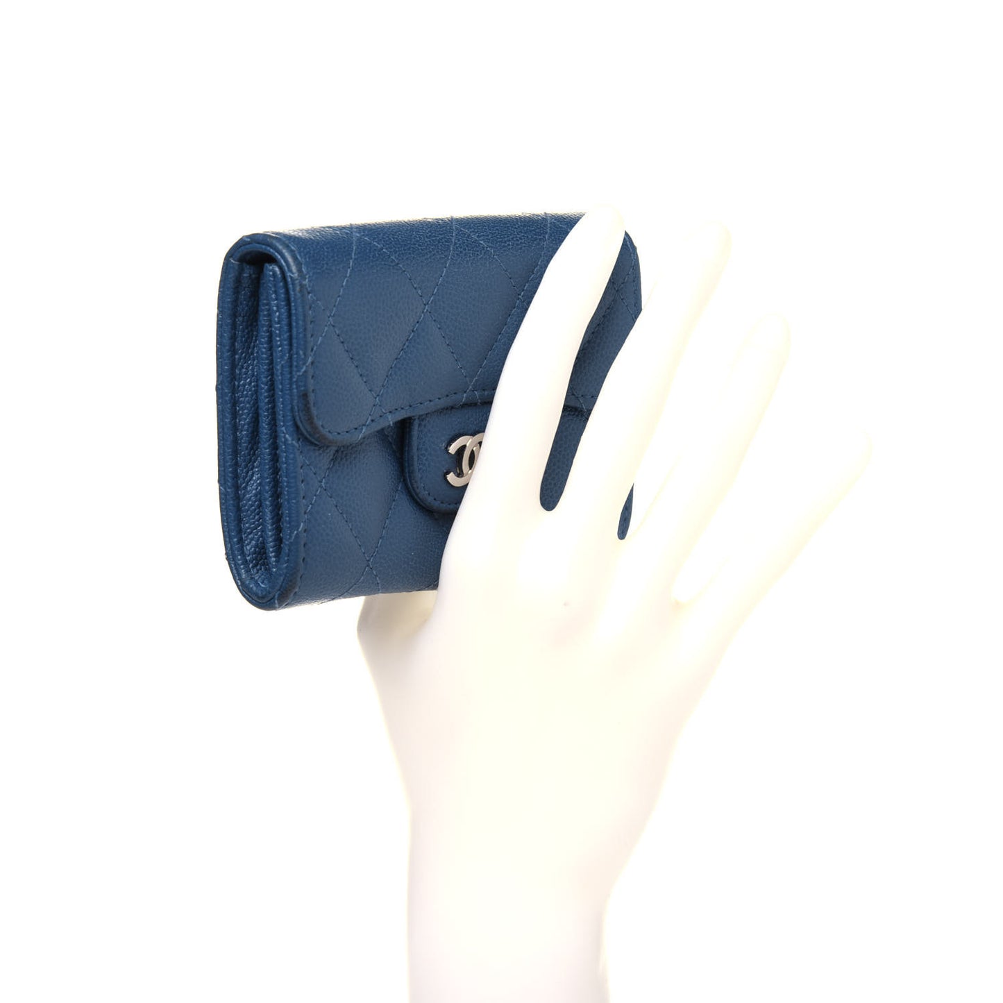 Caviar Quilted Flap Card Holder Wallet Navy