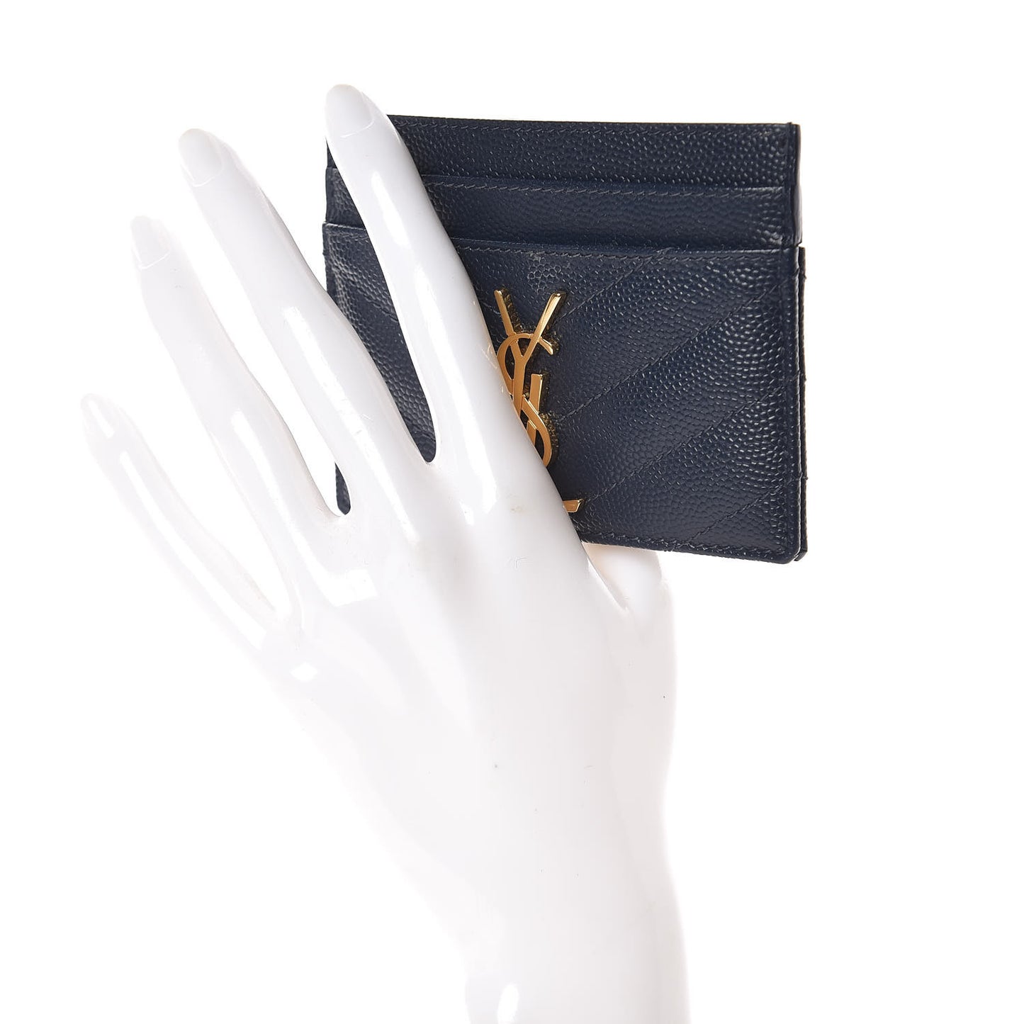 Grain De Poudre Matelasse Chevron Monogram Credit Card Case Navy