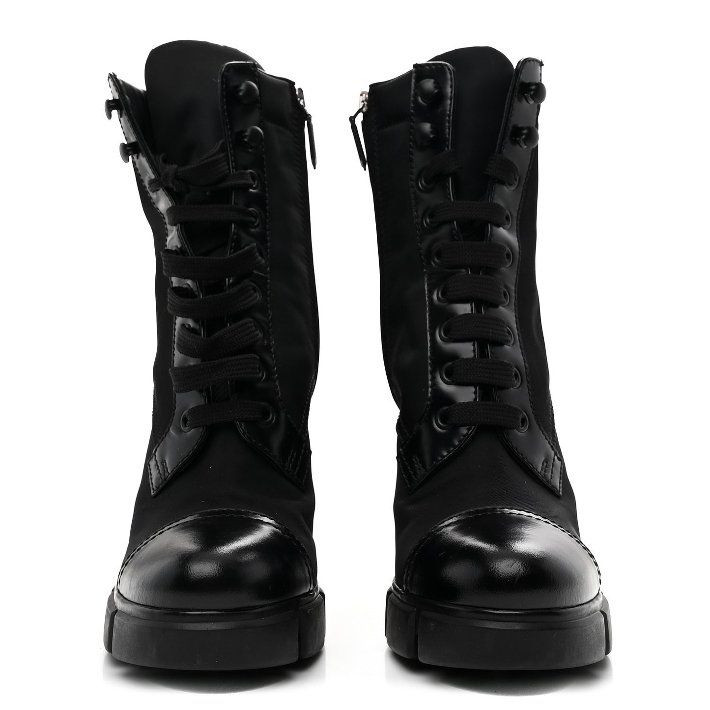 Vitello Montana Re-Nylon Metal Triangle Logo 110mm Ankle Boots 36.5 Black