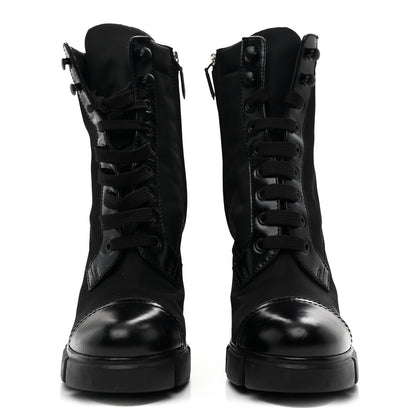 Prada Vitello Montana Re-Nylon Metal Triangle Logo 110mm Ankle Boots 36.5 Black 3 of 9