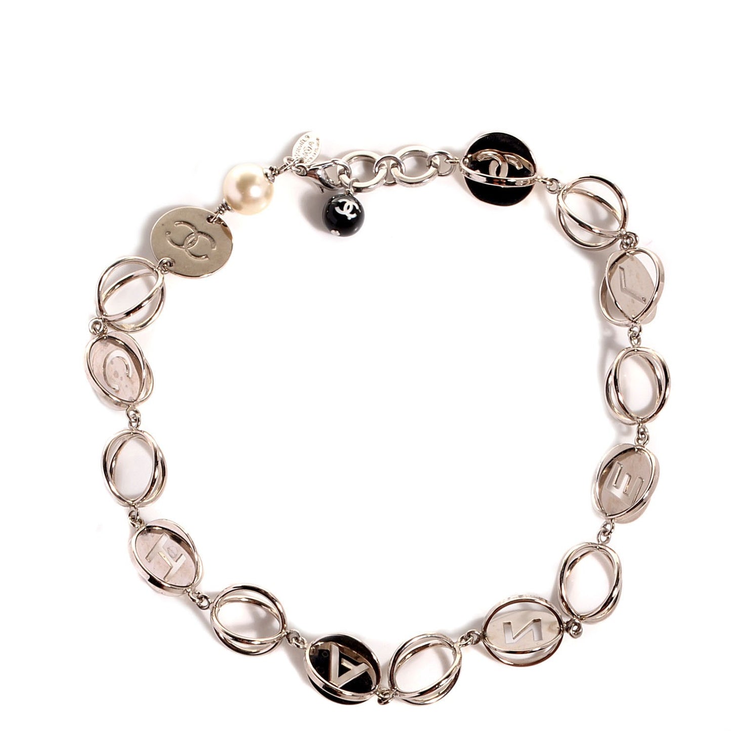 Pearl CC Choker Necklace Silver