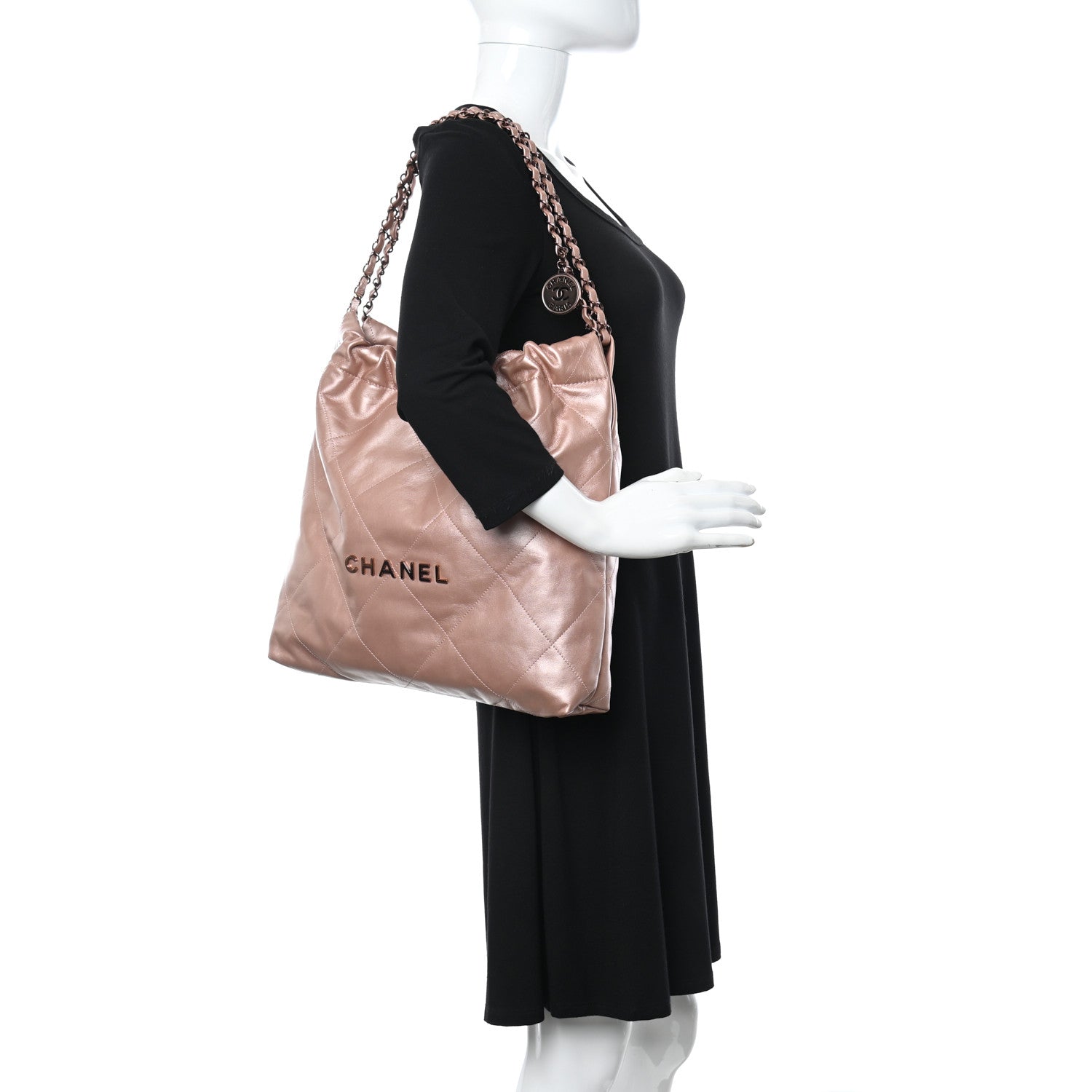 Chanel Metallic Calfskin Quilted Small Chanel 22 Pink 2 of 10