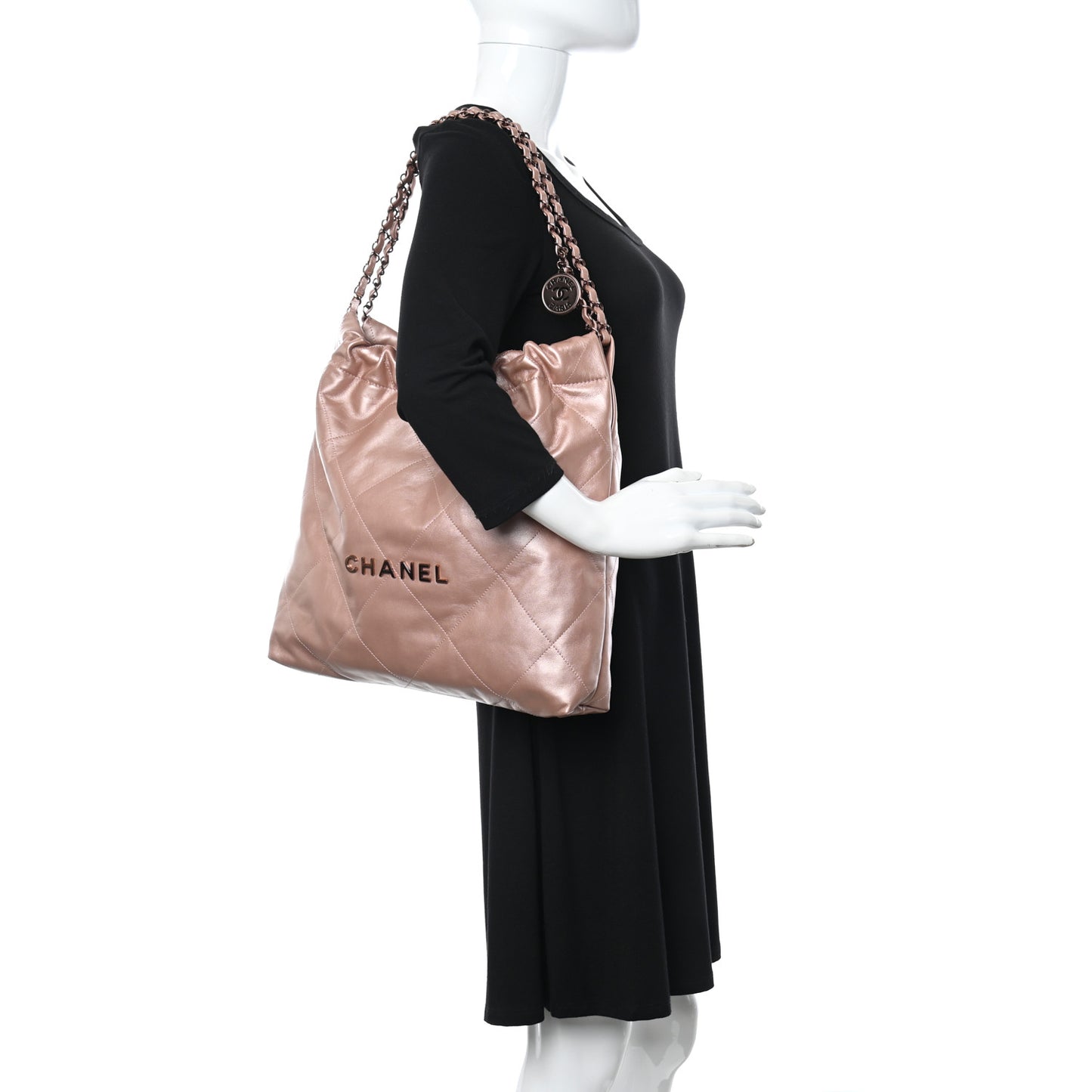 Metallic Calfskin Quilted Small Chanel 22 Pink