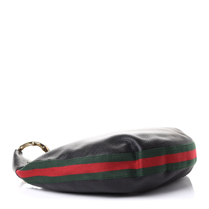Gucci Pebbled Calfskin Web Bamboo Ring Hobo Black 4 of 11