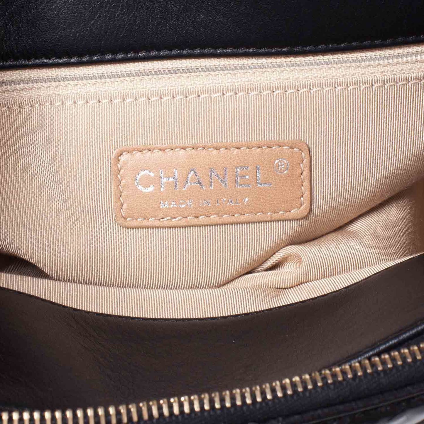 Glazed Calfskin Mademoiselle Zip Shopping Tote Black